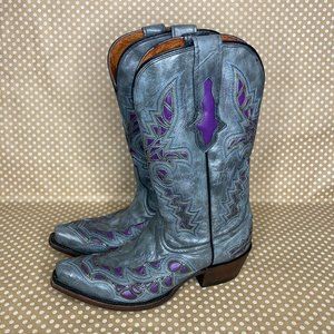 Women's Lucchese Resistol Ranch Boots Size 6 B M3568 GreyPlato Calf Purple